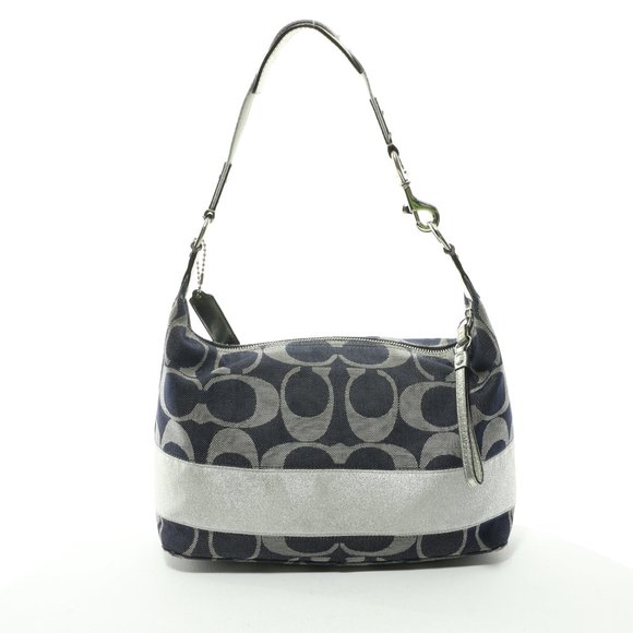 Coach Monogram Denim and Gray Canvas Shoulder Bag Purse - Picture 3 of 15